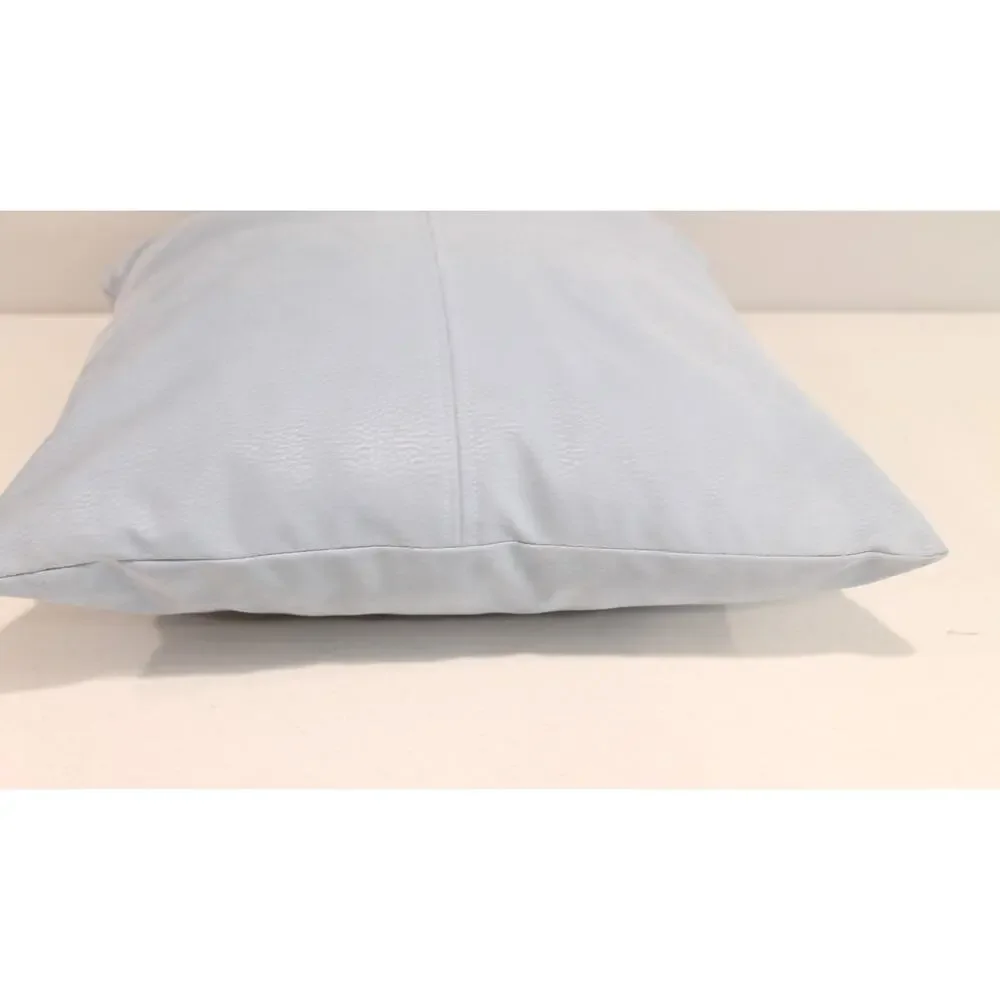 Leather Suede Throw Pillow Light Blue Piping Seam Detail Across Front 15x15in